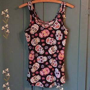 Sugar Skulls & Flowers Women's No Sleeve Top by No Boundaries Size M (7-9)